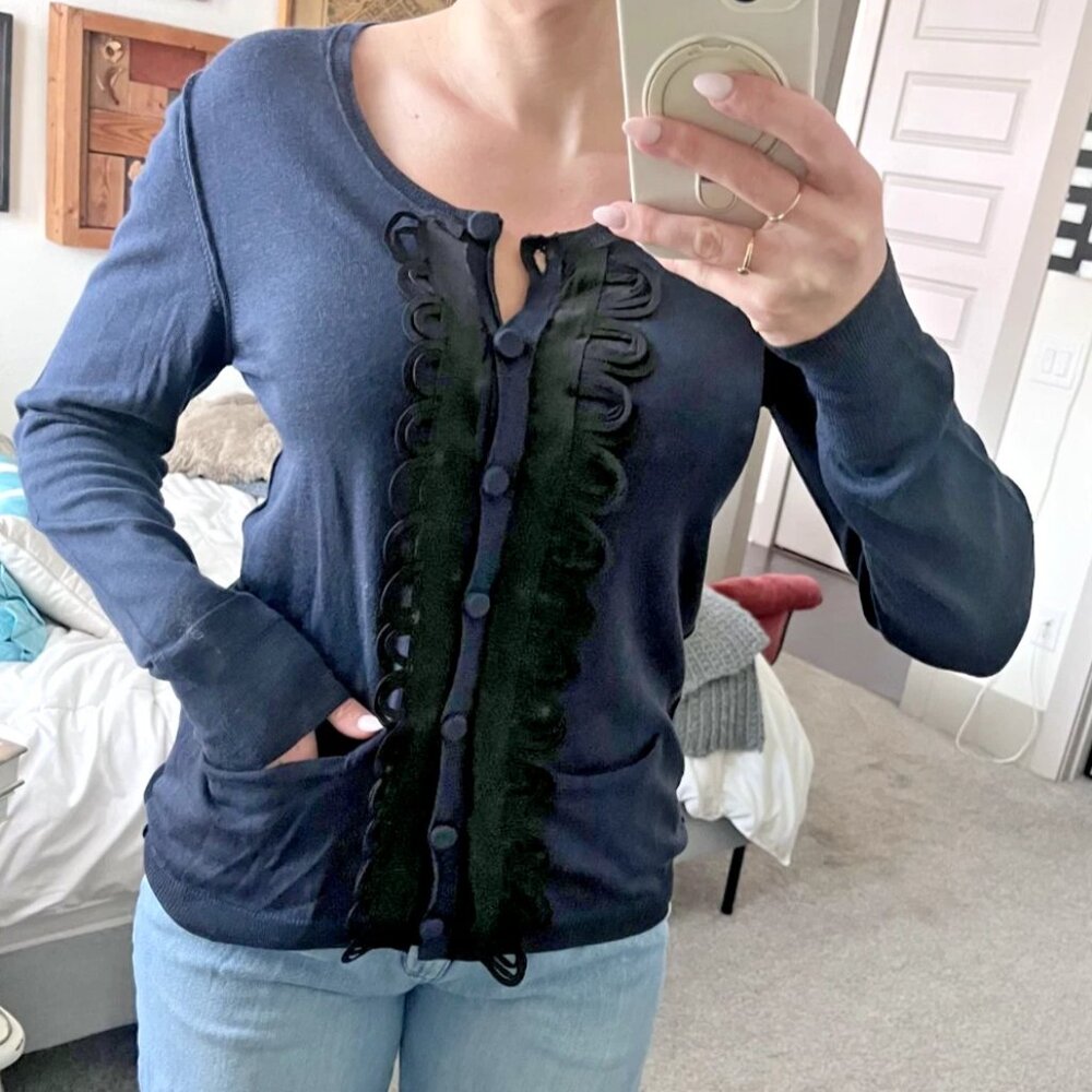 CHLOE Vintage Navy + Black Cardigan Sweater
